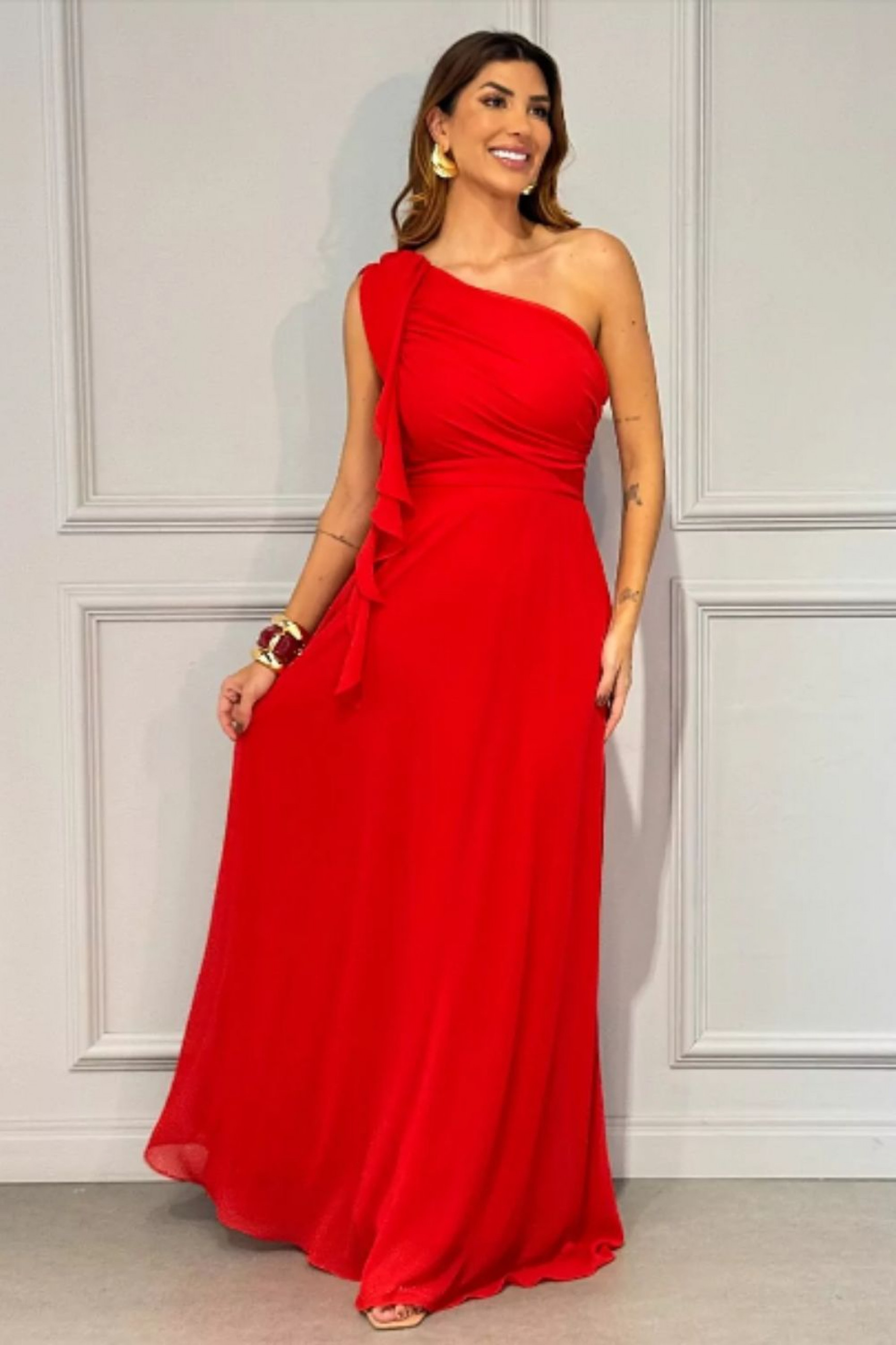 VESTIDO LONGO CHIFFON LISO